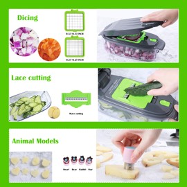 19 in 1 Vegetable Chopper, Food Chopper with 8 Blades, Onion Chopper with Container, Vegetable Slicer, Veggie Chopper with Container, Kitchen Gadgets, Home Essentials, Kitchen Accessories