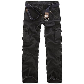 Leward Men's Casual Outdoors Active Military Army Cargo Camo Camouflage Combat Work Pants Trousers (30, Black)