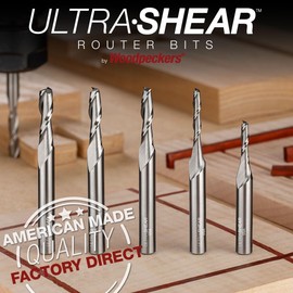 Ultra-Shear Solid Carbide Router Bits, 5MM CD, 1/4" SH, 3/4" CL, Down Cut, 4 Pk, USA Made Spiral Bit for CNC, Hand & Table Routers US275MD