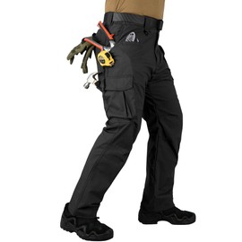 MERJAZ Stretch Work Pants for Men Ripstop Utility Cargo Pants Water Resistant Tactical Pants with Multi Pockets No Belt Black 34
