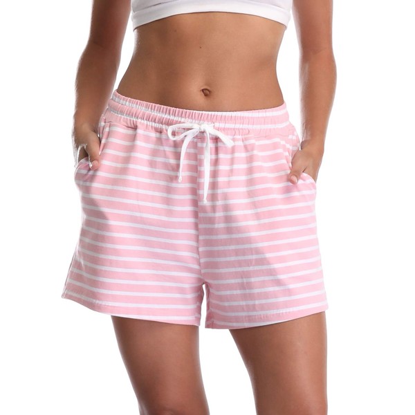 Vlazom Women's Pajama Bottoms Cotton Shorts Sleepwear Stripes Lounge Pants
