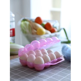 Basicwise Clear Plastic Carton, 12 Egg Holder Carrying Case with Handle, Pink, 7.5" W x 8" L x 3" H