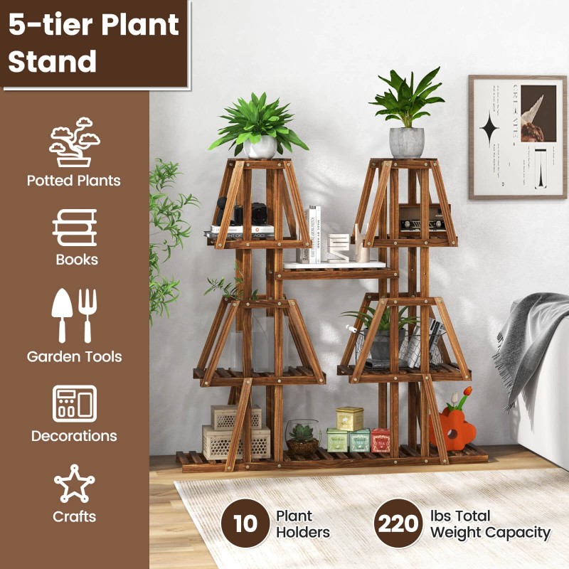 Costway 5-Tier Wood Plant Stand 10 Pots Plant Display Rack