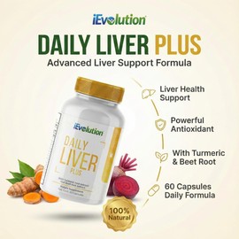 iEvolution - Daily Liver Plus Liver | 60 Capsules Liver Cleanse Detox & Support Supplement with Milk Thistle, Dandelion, Turmeric, Artichoke for Enhanced Liver Health & Repair - Ideal for Daily Use