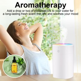 Small Essential Oil Diffuser, 400ML Aromatherapy Diffusers for Home Small Diffuser for Travel with Waterless Auto-Off, 2-Mode Spray 7-Color LED Light, USB Powered Diffusers for Bedroom & Office