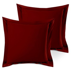 Precious Star Linen Pillow Shams Set of 2 Burgundy European Square 26x26 Inch 600-TC 100% Egyptian Cotton Pack of 2 Euro Burgundy Shams with 2" Flange Cushion Cover, Super Soft Decorative