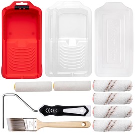 Mister Rui 4 Inch Paint Roller Kit, 12-Piece Mini Roller Set with 6 Microfiber Sleeves, Tray, Liner & Cover, Handle, 1.5" Angled Brush - for Walls, Cabinets, DIY & Pro Painting