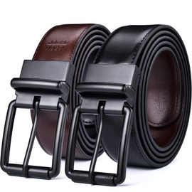 Beltox Men's Genuine Leather Reversible Belt 1.25” Rotate Black Buckle Gift Box, Black Coffee Belt With Black Roller Buckle, 38-40