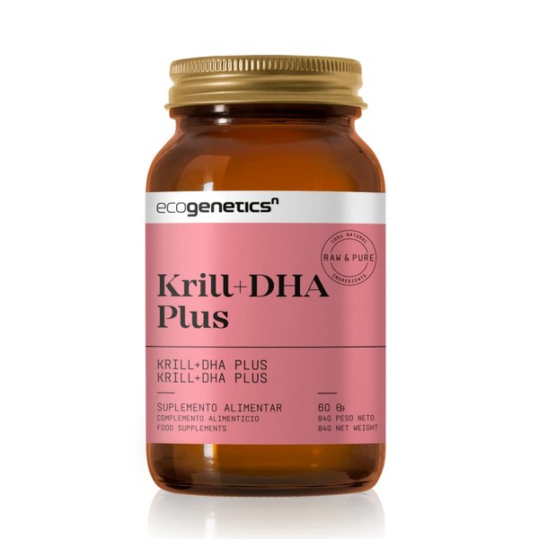 Ecogenetics Krill + DHA Plus - Huile de Krill, 415mg d'Oméga 3 Hautement Biodisponible, EPA, DHA et Astaxanthine - 60 Gélules