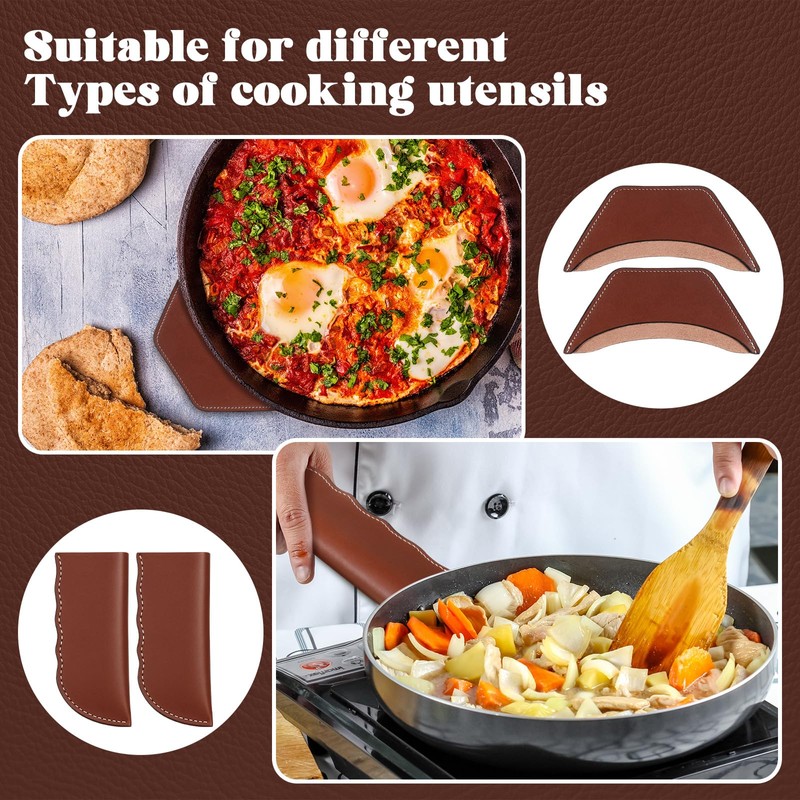 Baderke 4 Pcs Leather Cast Iron Handle Cover Handmade Leather