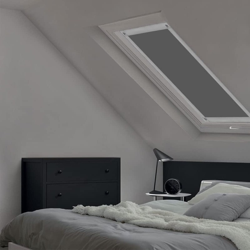 Eurohome 100% Blackout Skylight Roller Blind, No Drilling, Sun Protection,