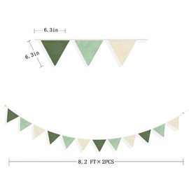 2Pack Sage Green Bunting Banner Nursery Garland Olive Green Double Sided Fabric Triangle Flags Pennant Streamers for Kids Jungle Safari Summer Boho Birthday Baby Shower Room Party Decorations