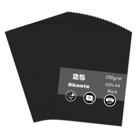 Black Card, A4 Card 250GSM Thick Card Stock for Cards Making, Scrapbook, Office Printing and Arts or Crafts DIY (25 Sheets)