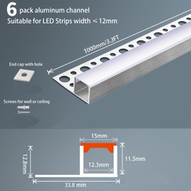 6 Pack LED Channel Plaster-in 3.3FT Trimless Recessed Drywall Aluminum Channel, LED Strip Profile for Wall and Ceiling with Milky Diffuser