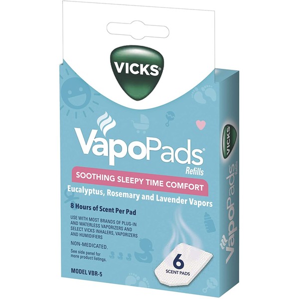 Vicks Sleepytime Waterless Vaporizer Scent Pads Rosemary, Lavender and Eucalyptus Scented Vapor Pad Refills White 6 Count (Pack of 1)