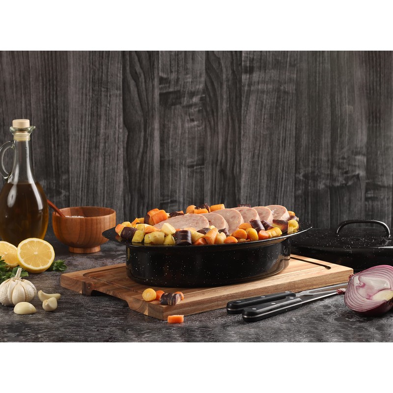 GOURMEX Small 7lb Black Oval Ceramic Enamel Coated Roasting Pan