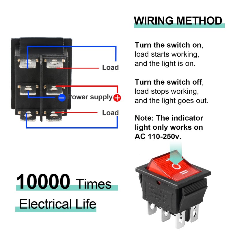 QTEATAK 2Pcs AC 20A/125V 15A/250V DPST 6 Pins 3 Position