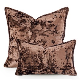 HERAYLI Premium Series, Crushed Velvet Throw Pillow Covers, Luxury Thick Cushion Cases for Home Decor, Dark Brown, 20x20 Inch, Covers Only