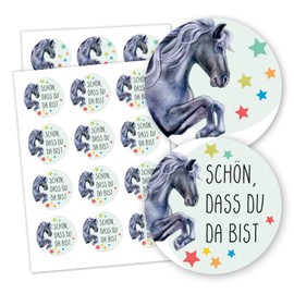 24 Decorative Stickers in Horse Motif, Diameter 4 cm, for Girls, 12 Stickers with Saying and 12 Motif Stickers, Stickers for Invitations or as Gift Stickers, dv_1118