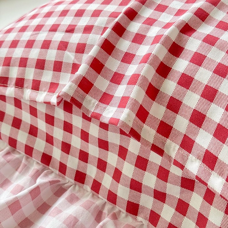 Red Ruffled Plaid Gingham Pillow Shams 20"x20", Set of 2