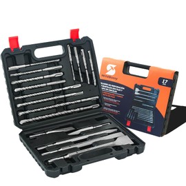 Rotary Hammer Drill Bits Set & Chisels- SDS Plus 17PCS Concrete Masonry Hole Tool with Storage Case for Concrete, Stone, Brick