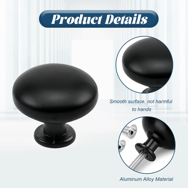 hioseyre 4-Pack Round Black Drawer Knobs - Aluminum Alloy Cupboard