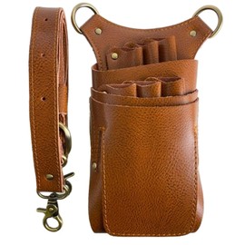 GLASS FROG Scissor Case, 6 Scissors, Main Body/Belt, Genuine Leather, Beautician, Trimmer, Tall (Brown)