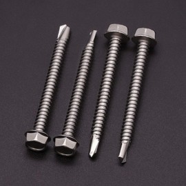 #12 x 2" (50 pack) Hex Washer Head Self Drilling Screws (5/8" to 3" available), Hex Drive, Flange Hex Self Tapping Screws, 410 Stainless Steel Sheet Metal Screws, No Pre-drilled Needs