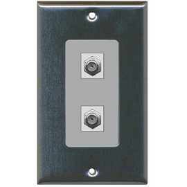 RiteAV - 2 Port Coax Decorative Type Wall Plate - Stainless Steel/Gray - Bracket Included