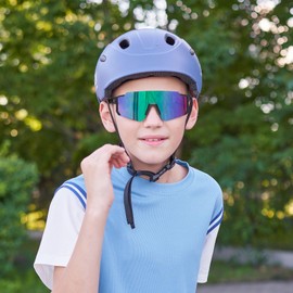 DUCO Polarized Kids Sunglasses Youth Baseball Sports Sun Glasses UV400 Shades with Strap for Teens Boys Girls DK310 (Black Frame Green Temple Revo Green Lens)