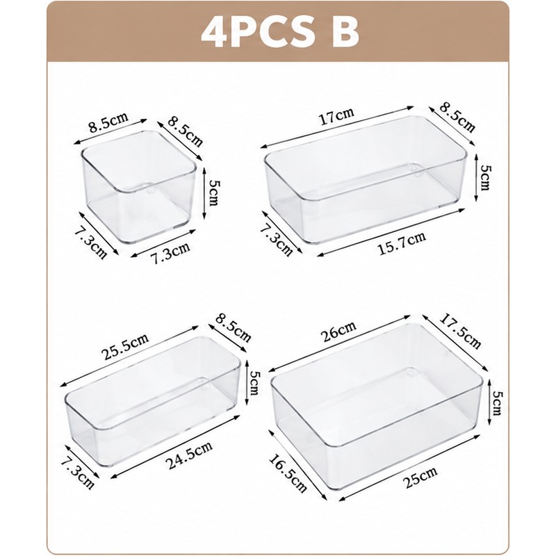 Clear Plastic Drawer Organizers for Makeup, Jewelry & Office Supplies