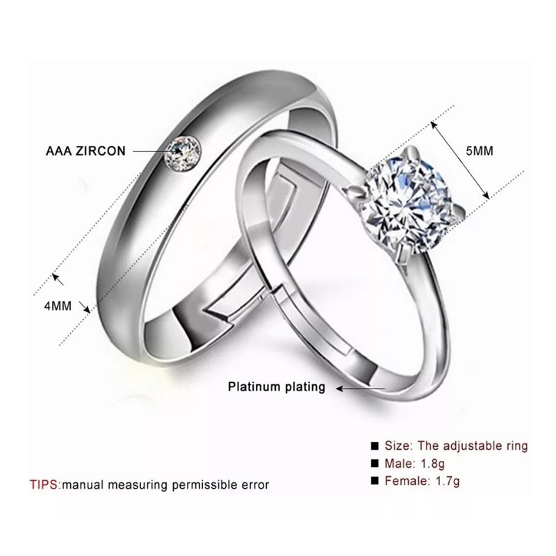 Anillo Pareja Ajustable,Anillo De Compromiso Para Pareja Plata 925+ Caja