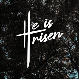 He is Risen Vinyl Decal - Quality Outdoor Vinyl:_Metallic Rust Gold_5" x 4"
