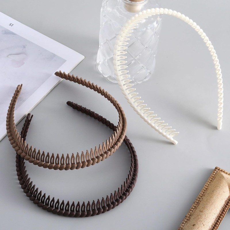 Alpinleux 3 Pcs Headband with Teeth,4.3"×0.7", Black, Coffee, Khak