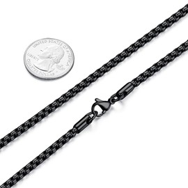 FOSIR Mens Womens 4mm Stainless Steel Black Rolo Chain Necklace, Round Box Chains for Men (24 Inch)