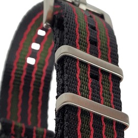 Premium Seatbelt Weave NATO Watch Strap - 22mm Goldfinger Bond Style (22mm, Black/Red/Green Goldfinger Style)