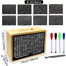 KIKVTER Wooden Money Box, Money Box with Counter, Money Box with Numbers, Money Box for Checking, Piggy Bank with Savings Target, Money Box €500 €1,000 €2,000 €3,000 €5,000 €10,000 Euro, No Assembly