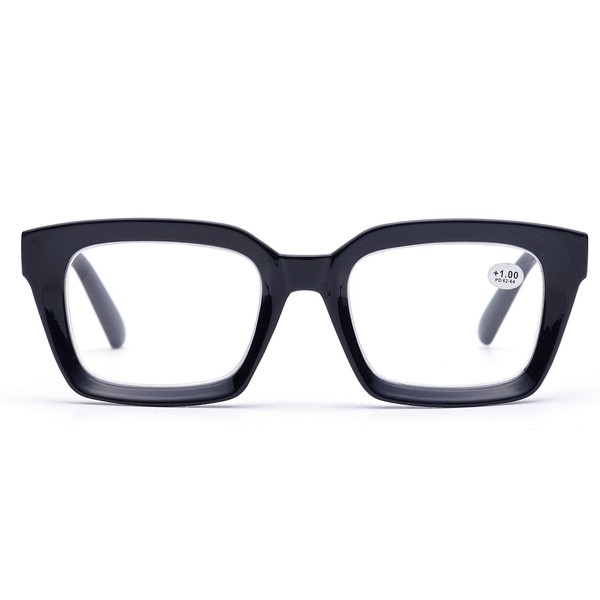 ZUVGEES Retro Style Blue Light Blocking Reading Glasses Big Eyeglass Frames Large lens Computer Readers (Black, 2.5)