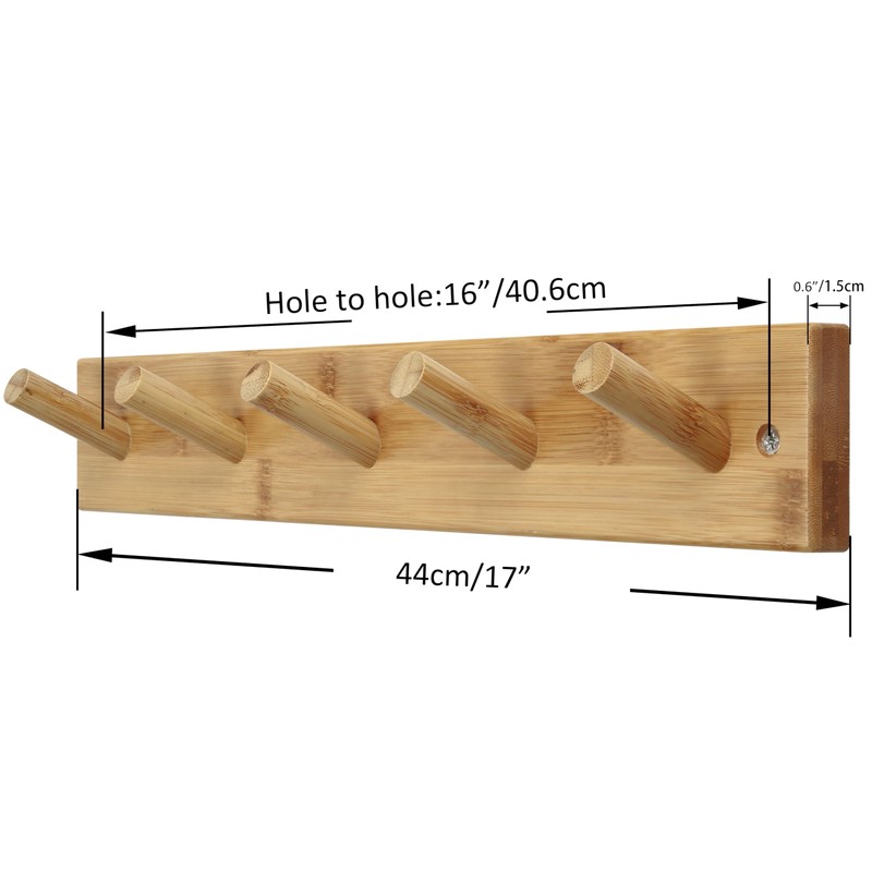 SKOLOO Wooden Wall Mounted Coat Rack,16'' Hole to Hole, 5