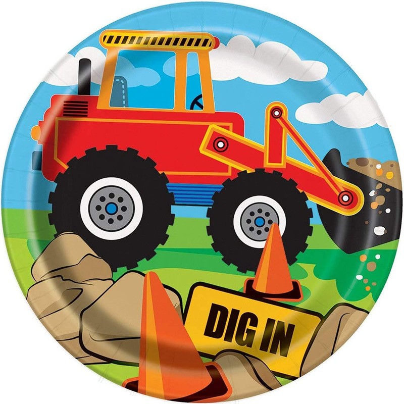 Multicolored Construction Party Round Dessert Plates, 7" (8-Pack) - Perfect