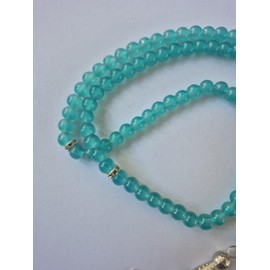 Glass 99 Prayer Misbah Rosary Islamic Tasbeeh Beads Counter Spiritual Round Beads (Teal)