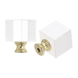 PATIKIL 39mm Lamp Shade Finial, 2 Pcs Cube Crystal Lamp Finials Caps Knob 1/4-27 Inch Threaded Base Clear Square Lamp Finial Decoration for Table Floor Lamps, Golden