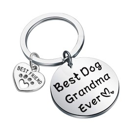LQRI Dog Grandma Gift Paw Print Charm Best Ever Keychain Pet Lover Jewelry Gift for Grandmother Nana (sliver)