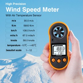 Digital Wind Gauge, Air Flow Meter with Wind Temperature Tool -10 °C ~ 45 °C, Anemometer for Measuring Airflow Velocity, Wind Gauge for Sailing/Surfing/Fishing/Kite - Yellow