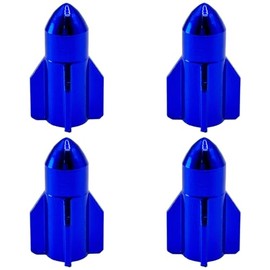 TCPENG® 4PCS Metal Tyre Valve Caps, Rocket-shaped Universal Stem Dust Covers for SUV, Cars, Bike, Motorcycles, Trucks, Heavy-Duty, Airtight Seal, Screw-On, Easy to Operation (Blue_4pcs)