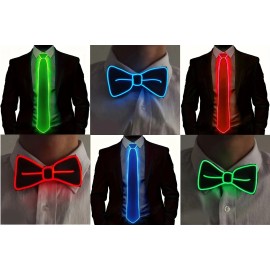 Unbranded Glowing Tie Men Wire Neon LED Luminous Neck-Tie Party Luminous Light Up Decor - Green