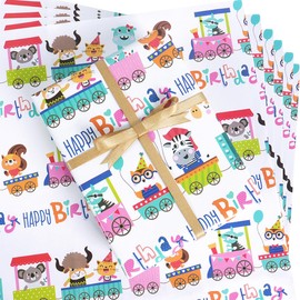 6 Sheets Birthday Wrapping Paper, Forest Animals Party Wrapping Paper for Kids Boys Girls, Folded Flat Gift Wrapping Paper Set for Birthday Baby Shower Holiday Party, 20×28inch