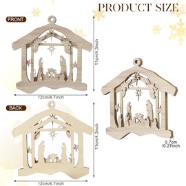 Nativity Scene Ornaments Christmas Wooden Hanging Ornament Multilayer Nativity Christmas Tree Ornaments Keepsake The Birth of Jesus Decor Religious Gift for Family (Grass Hut,8 Pieces)
