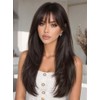Wig with Bangs, Dark Brown 26 Inch Synthetic, 4x4 Realistic