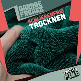 Garage Freaks Car Drying Towel Set of 2 - Twisted Pile Towel - 1x XXL Microfibre Cloth Large 50 x 80 cm, 1 x 40 x 40 cm, 1500 GSM - Hand Towel for Effective and Gentle Drying